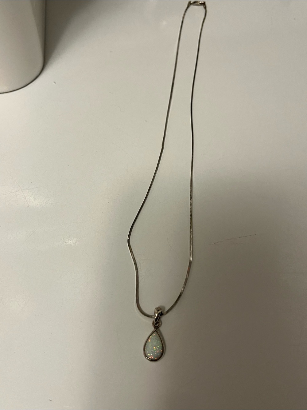 Teardrop White Opal Pendant Necklace in Sterling Silver